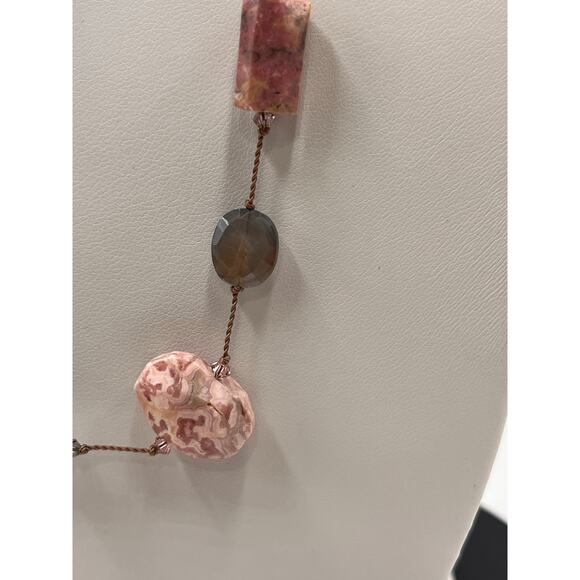 Margo Morrison Rhodochrosite Grey Coated Moonstone and Pearl Crystal Necklace - Picture 4 of 14